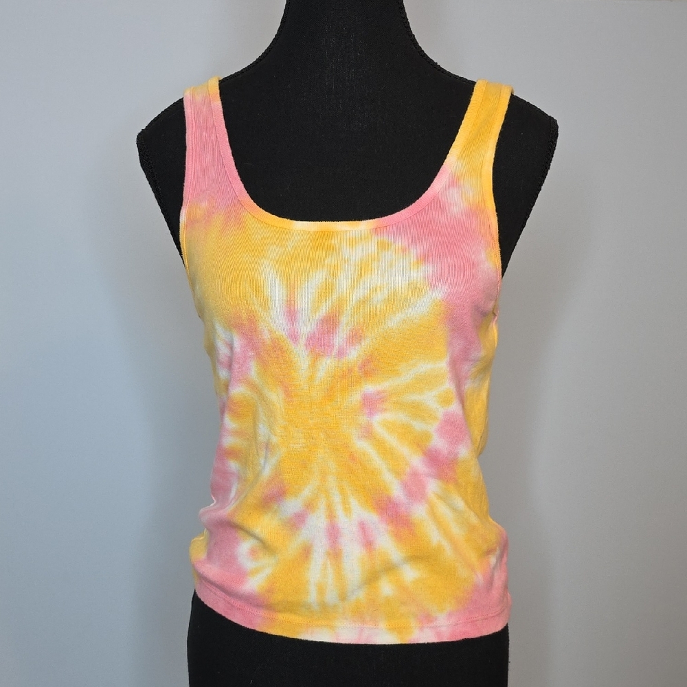 American Eagle Outfitters Yellow and Pink Tie-Dye Tank Top